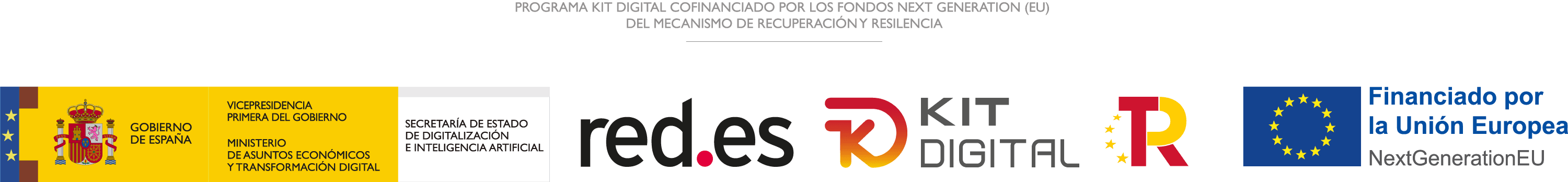 Programa Kit Digital cofinanciado por los fondos Next Generation EU del Mecanismo de Recuperación y Resiliencia. Gobierno de España, Red.es, Kit Digital, Plan de Recuperación, Transformación y Resiliencia y Unión Europea — NextGenerationEU.